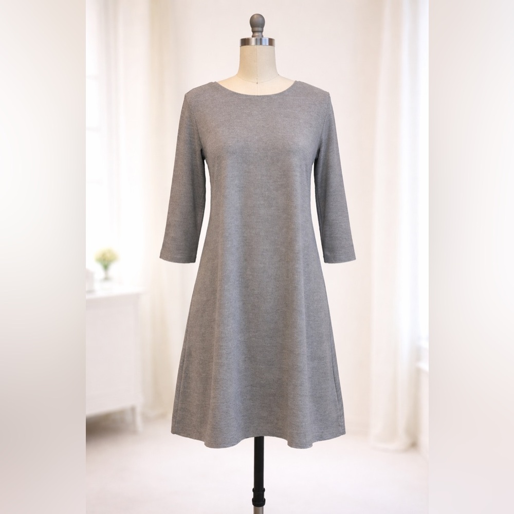 3/4 sleeve Trapeze Fit medium length stretchy dress